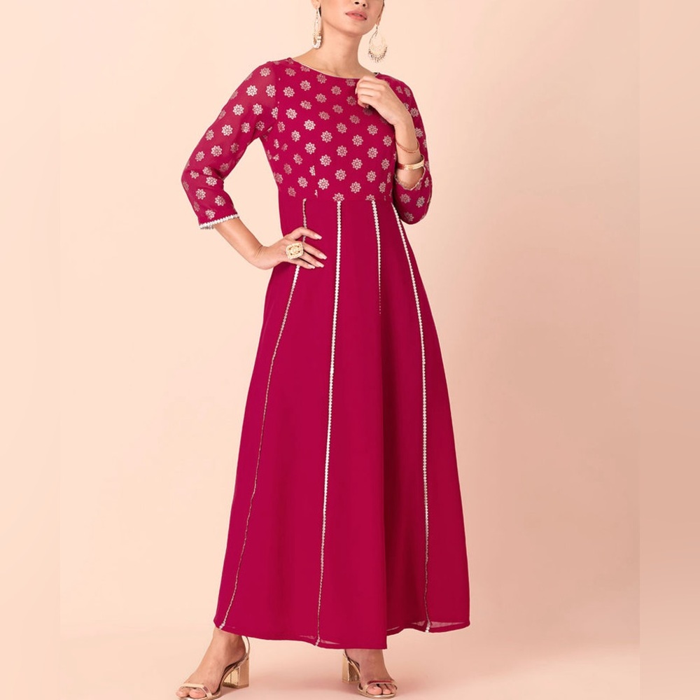 NWT Indian Fuchsia Foil Panelled Maxi Kurta